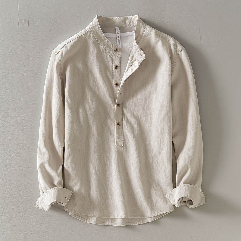 Men's Shirt with Mandarin Collar and Cotton-Linen Blend – Airy, Comfortable and Timeless