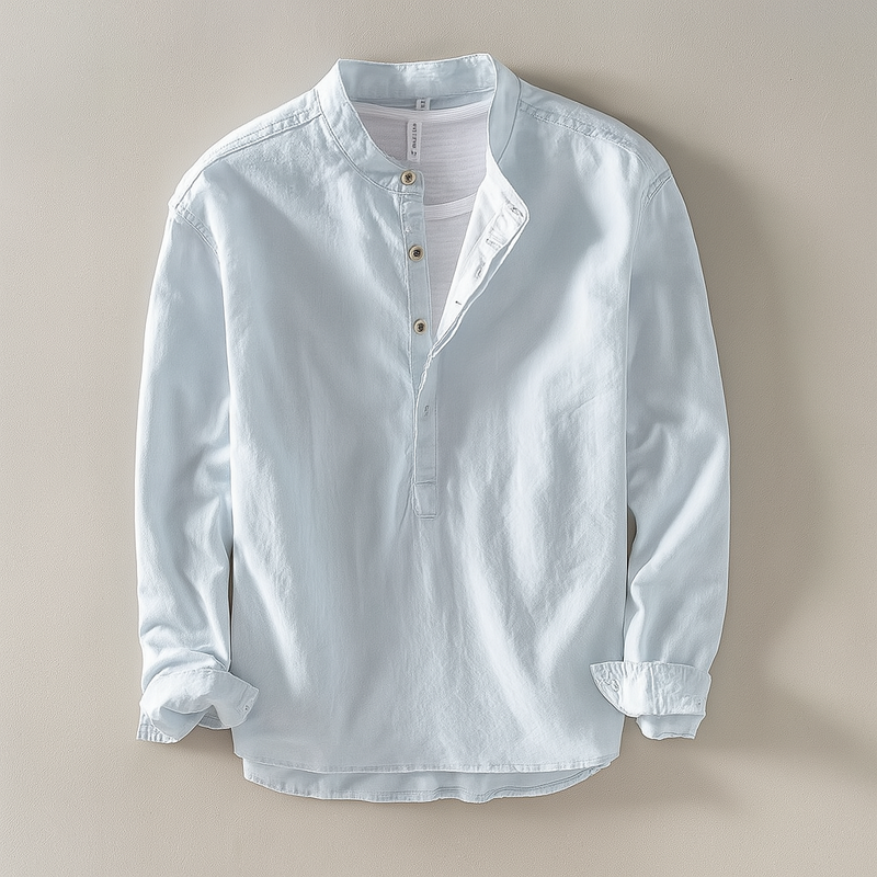 Men's Shirt with Mandarin Collar and Cotton-Linen Blend – Airy, Comfortable and Timeless