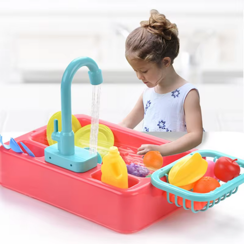 Mini Chef Sink Playset – With Flowing Faucet and Toy Vegetables