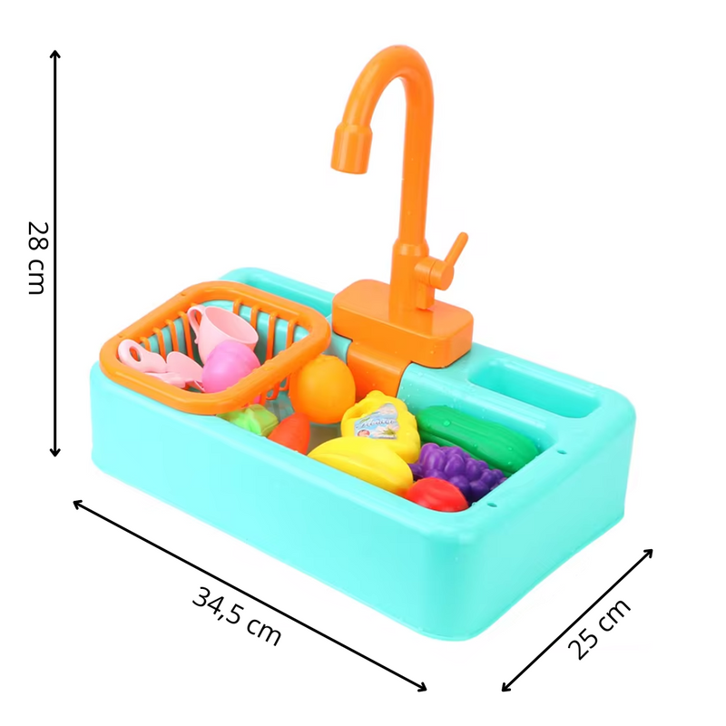 Mini Chef Sink Playset – With Flowing Faucet and Toy Vegetables