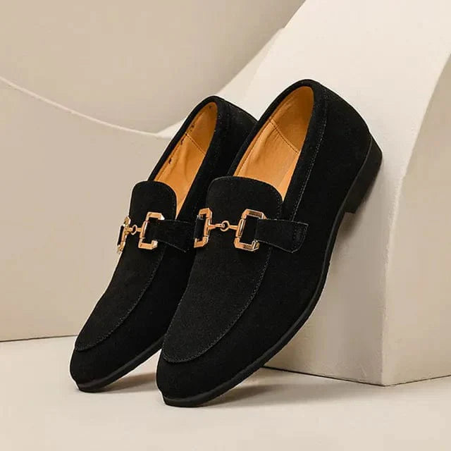Nero - Suede Loafers with Metal Buckle