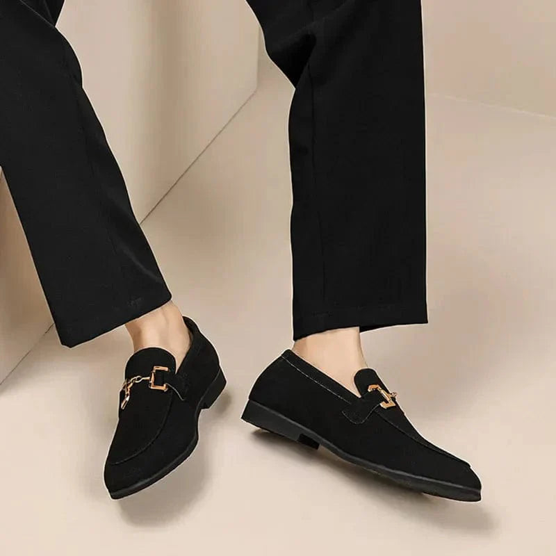 Nero - Suede Loafers with Metal Buckle