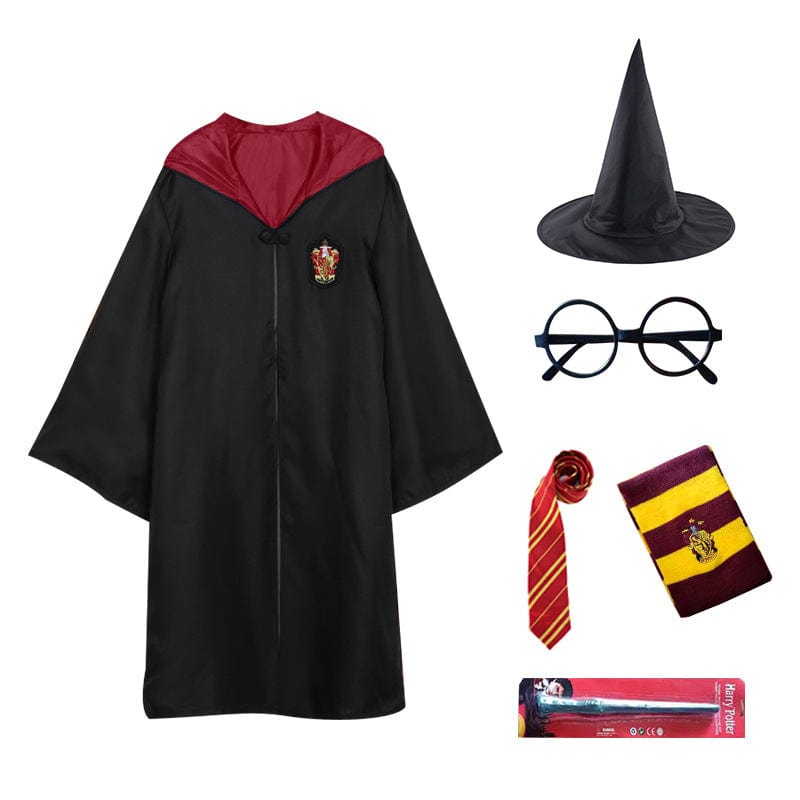 Kids’ Enchanted Wizard Cloak – Pointed Hood & Striped Scarf Set
