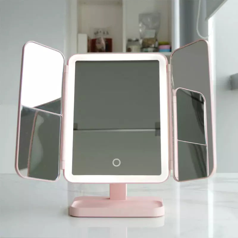 Lumière Makeup Mirror with LED Lighting – Adjustable Magnification and Stylish Storage