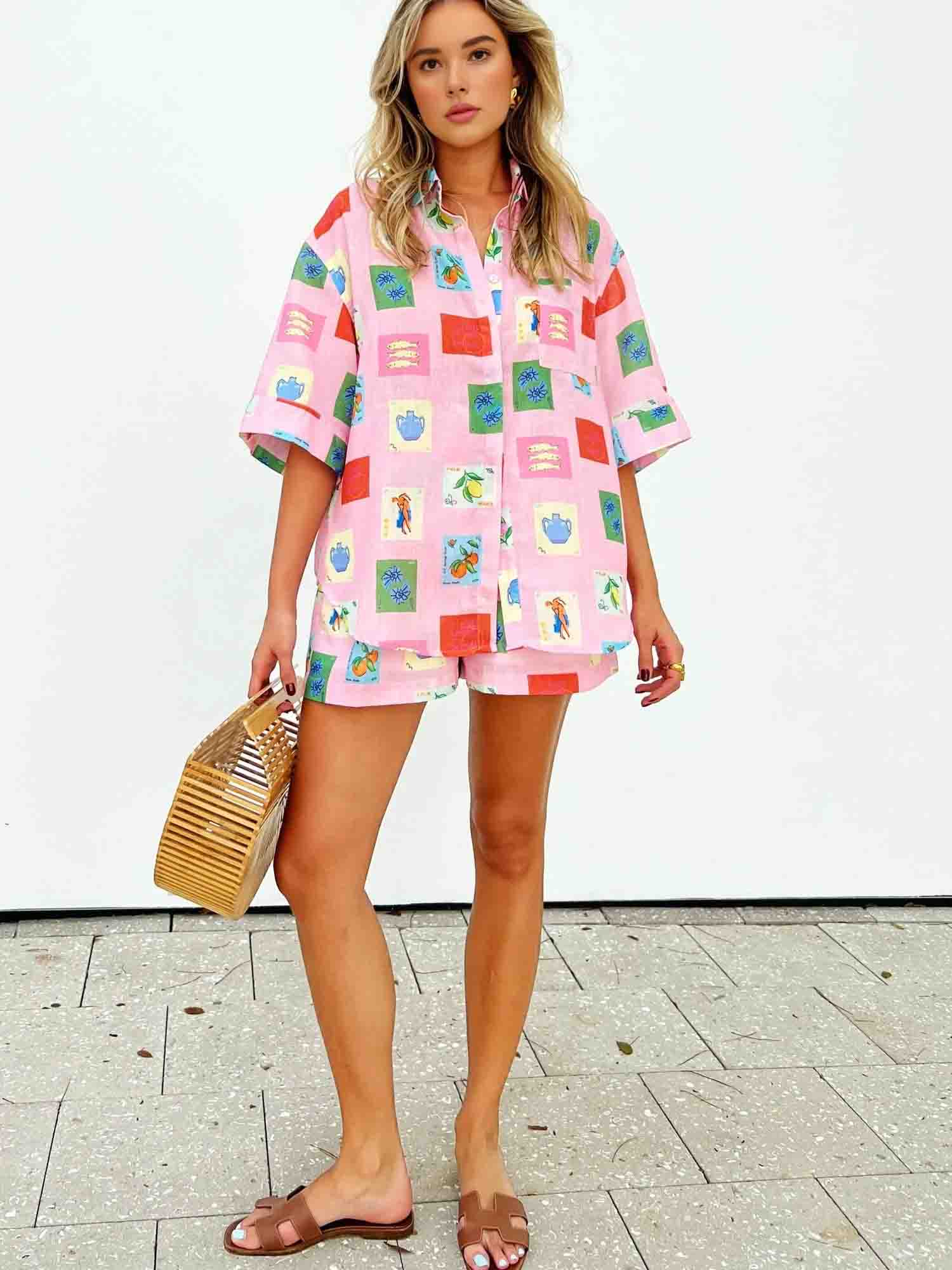 Grace - Colorful Summer Set: Cheerful Top & Shorts Combo