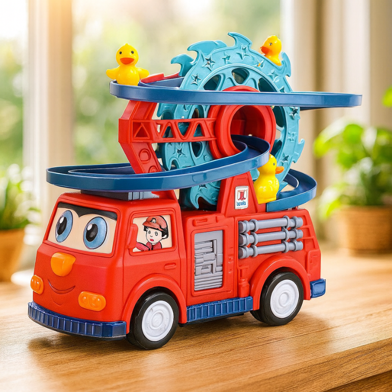 Kids’ Musical Fire Truck Toy – Spinning Track & Moving Ducks