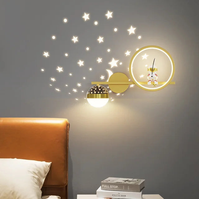 Enchanting Wall Lamp with Star and Moon Projection – For a Magical Atmosphere in Your Bedroom