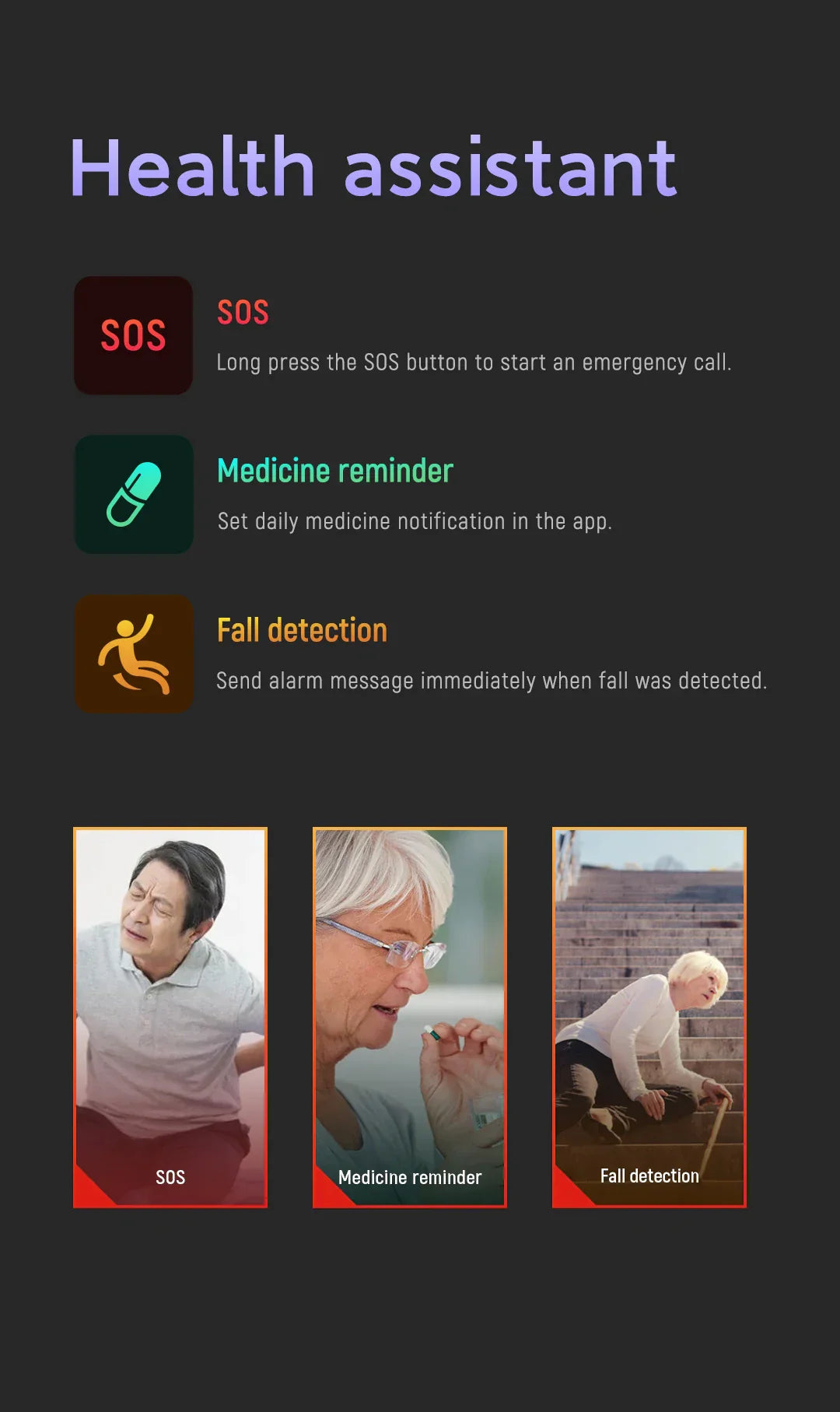 SafeTime Seniors Smartwatch – Fall Detection and SOS Function