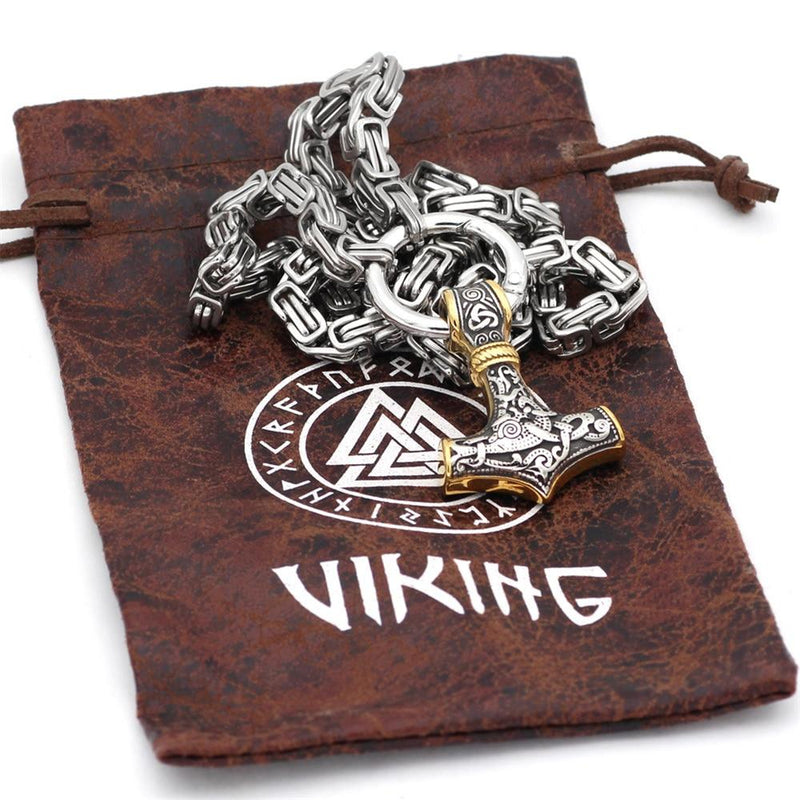 Nordic Wolf & Mjolnir Chain for Men – Stainless Steel Statement