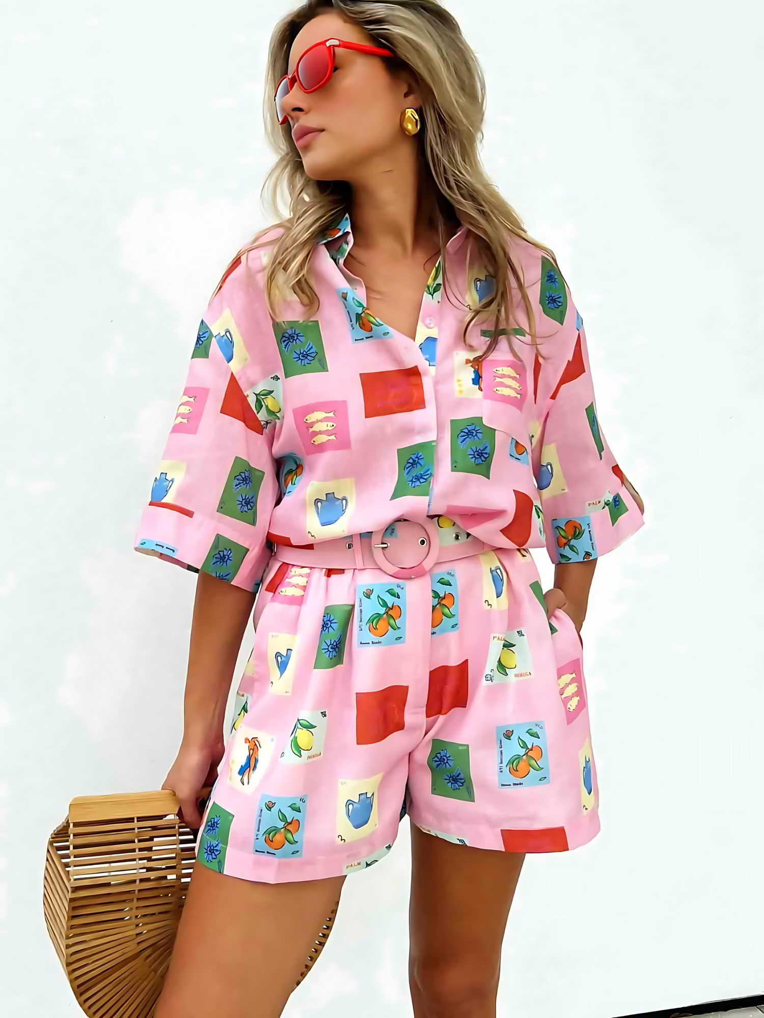 Grace - Colorful Summer Set: Cheerful Top & Shorts Combo