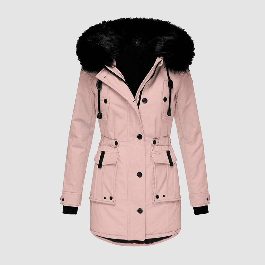 Ladies' Coat with Fur Collar - Warmth and Style for Cold Days