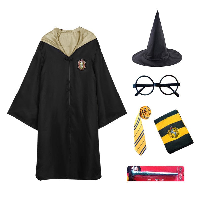 Kids’ Enchanted Wizard Cloak – Pointed Hood & Striped Scarf Set