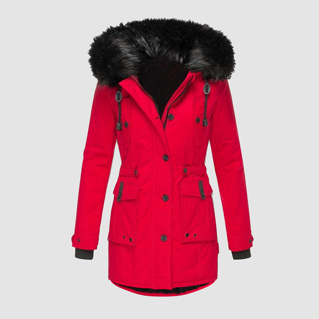 Ladies' Coat with Fur Collar - Warmth and Style for Cold Days