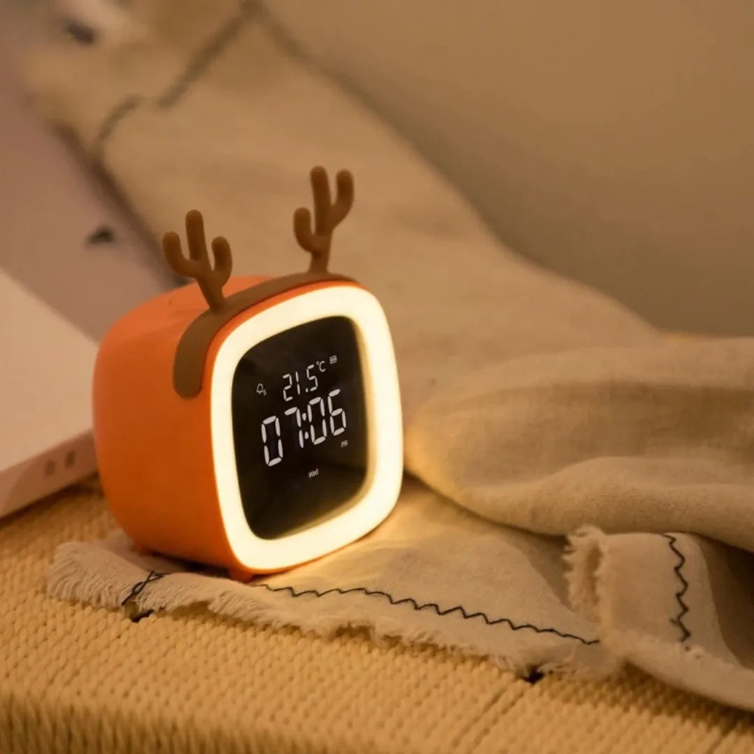 Reindeer Children's Alarm Clock with Night Light – Gentle Awakening