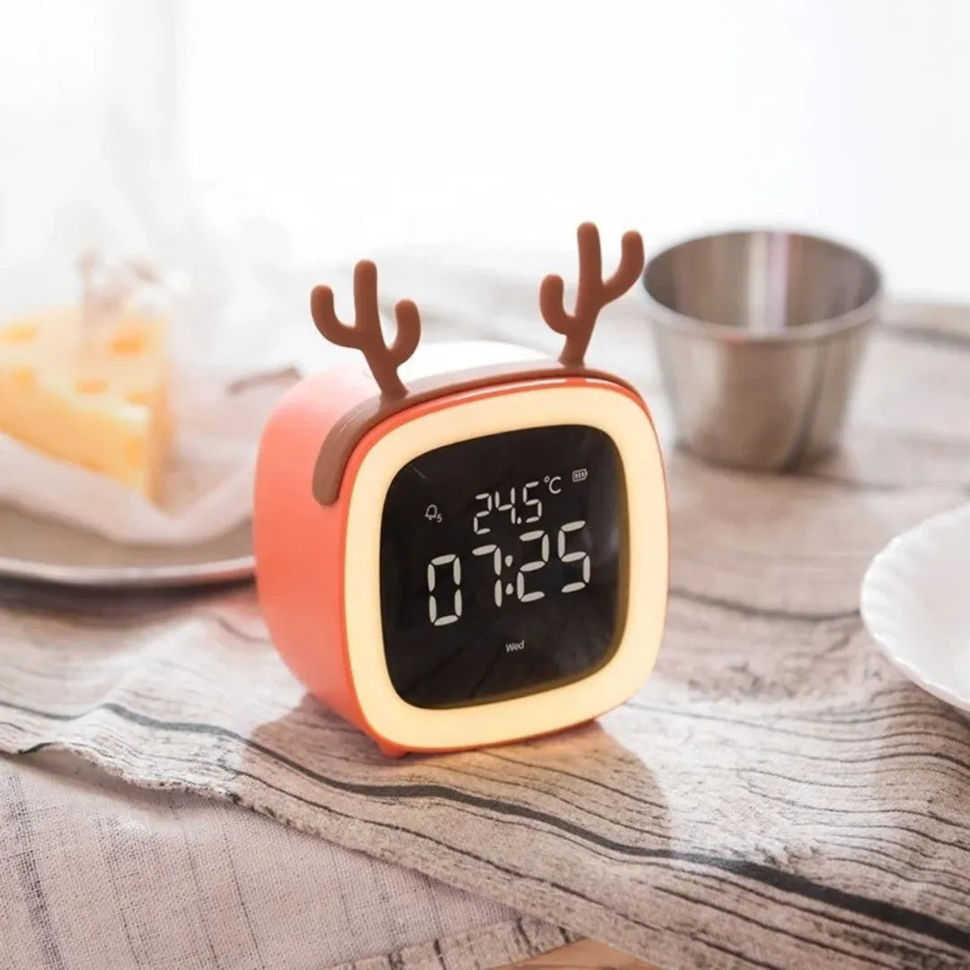 Reindeer Children's Alarm Clock with Night Light – Gentle Awakening