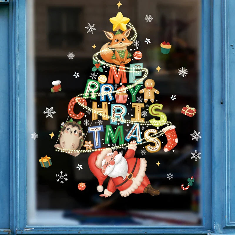 Window Decoration - Festive Decoration with Santa Claus and Animals for a Cozy Christmas