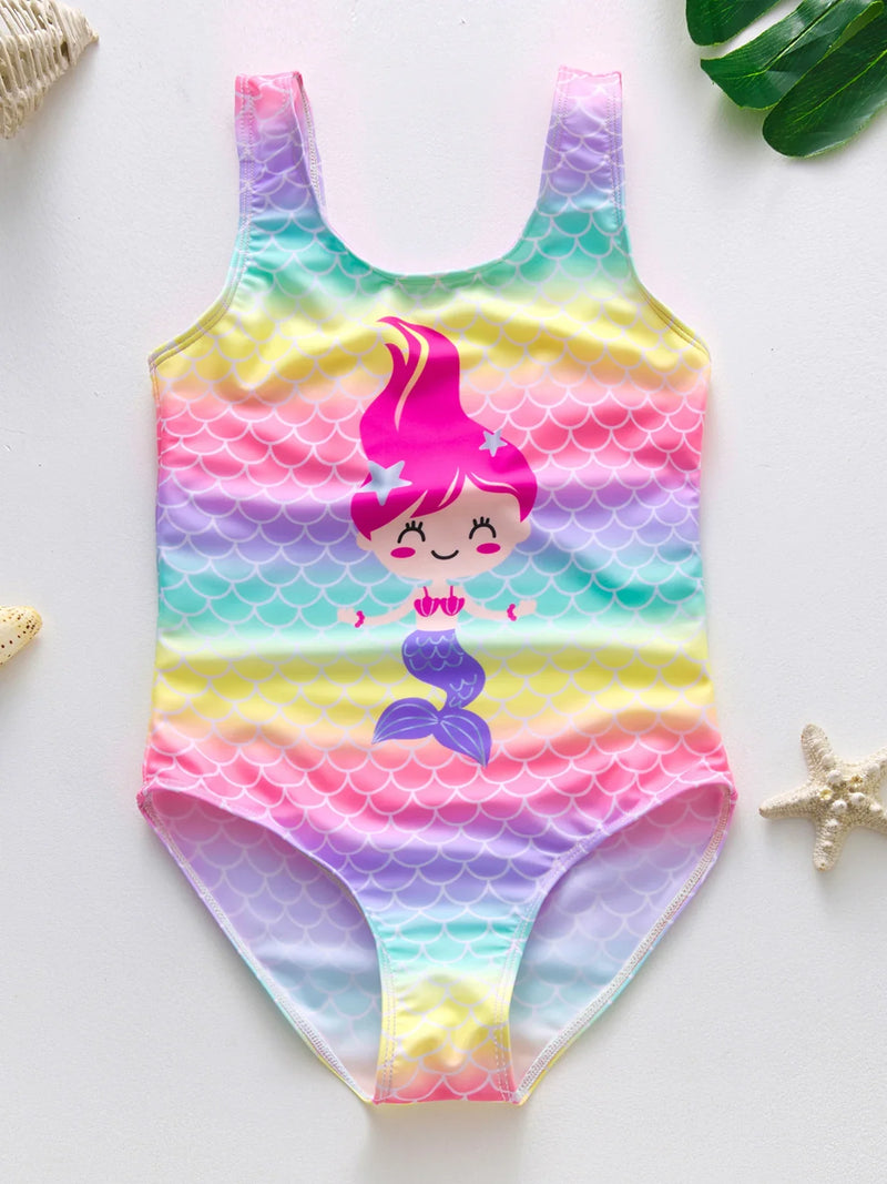 Girls' Swim Outfit with Mermaid and Unicorn Designs – Perfect for Children Aged 4-8 Years
