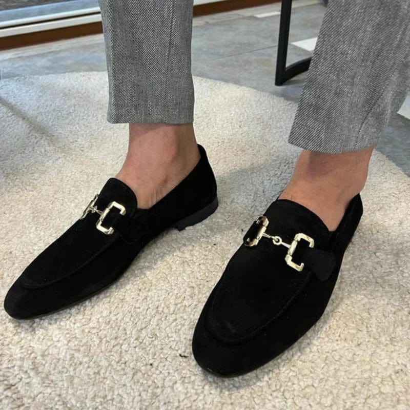 Nero - Suede Loafers with Metal Buckle