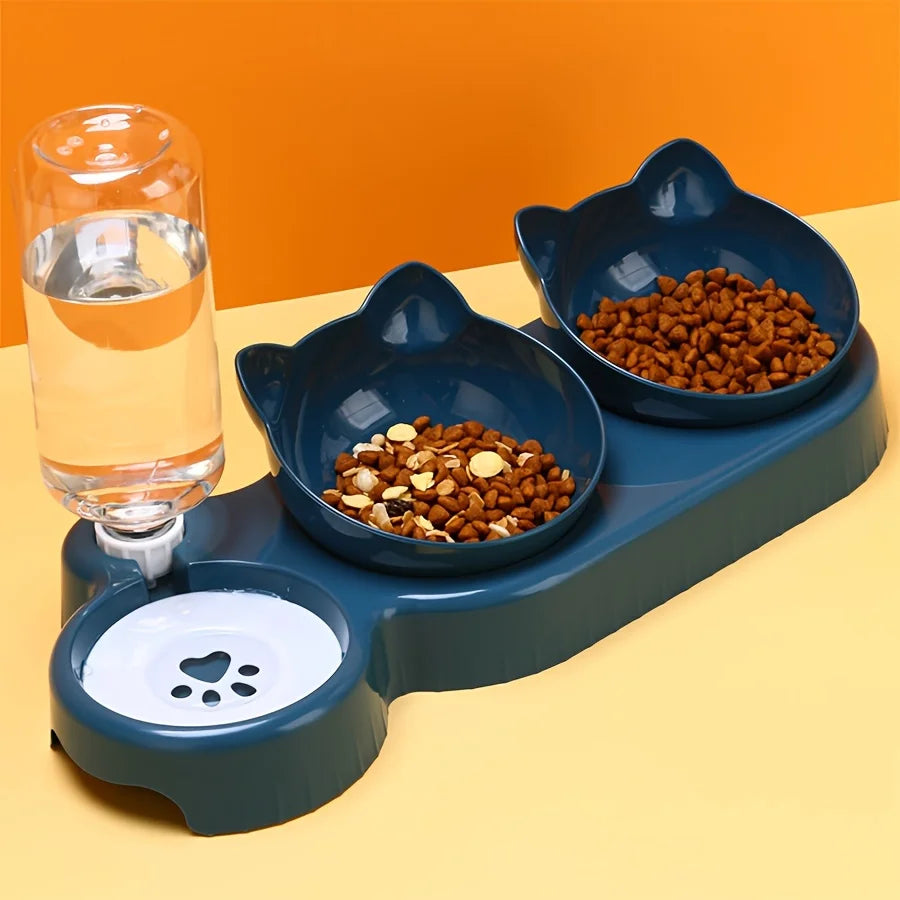 Cat Food and Water Bowl with Ear Design - Comfortable and Playful Eating Experience