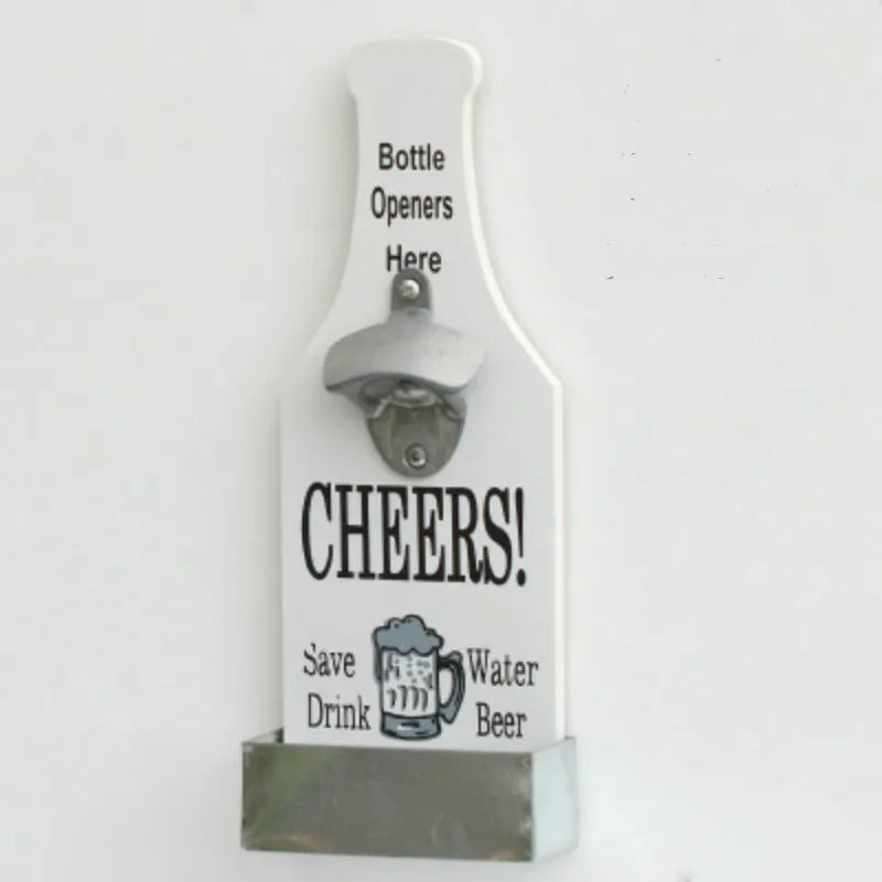 Vintage Wooden Wall Bottle Opener - Functional and Decorative