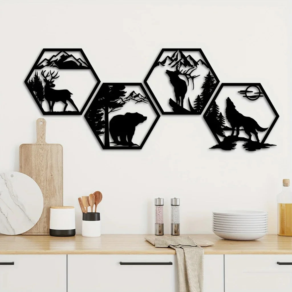 Wilderness Geometric Wall Decoration – Animals and Mountains