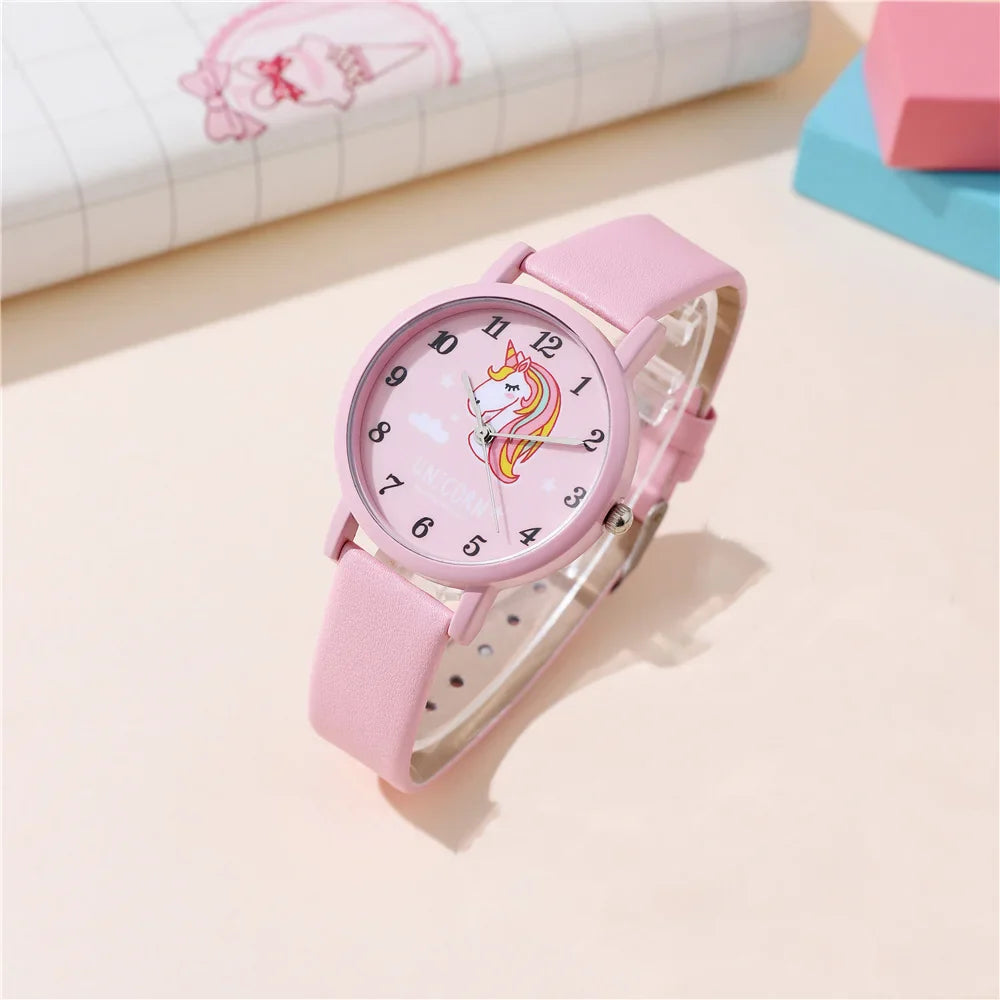 Cute Unicorn Children's Watch – PU Leather Band and Cartoon Design