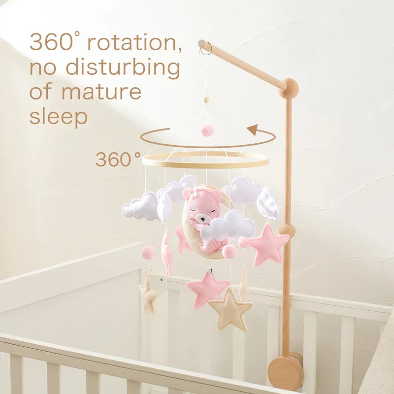 Wooden Crib Mobile with Felt Bears – Soothing and Stylish Baby Accessory