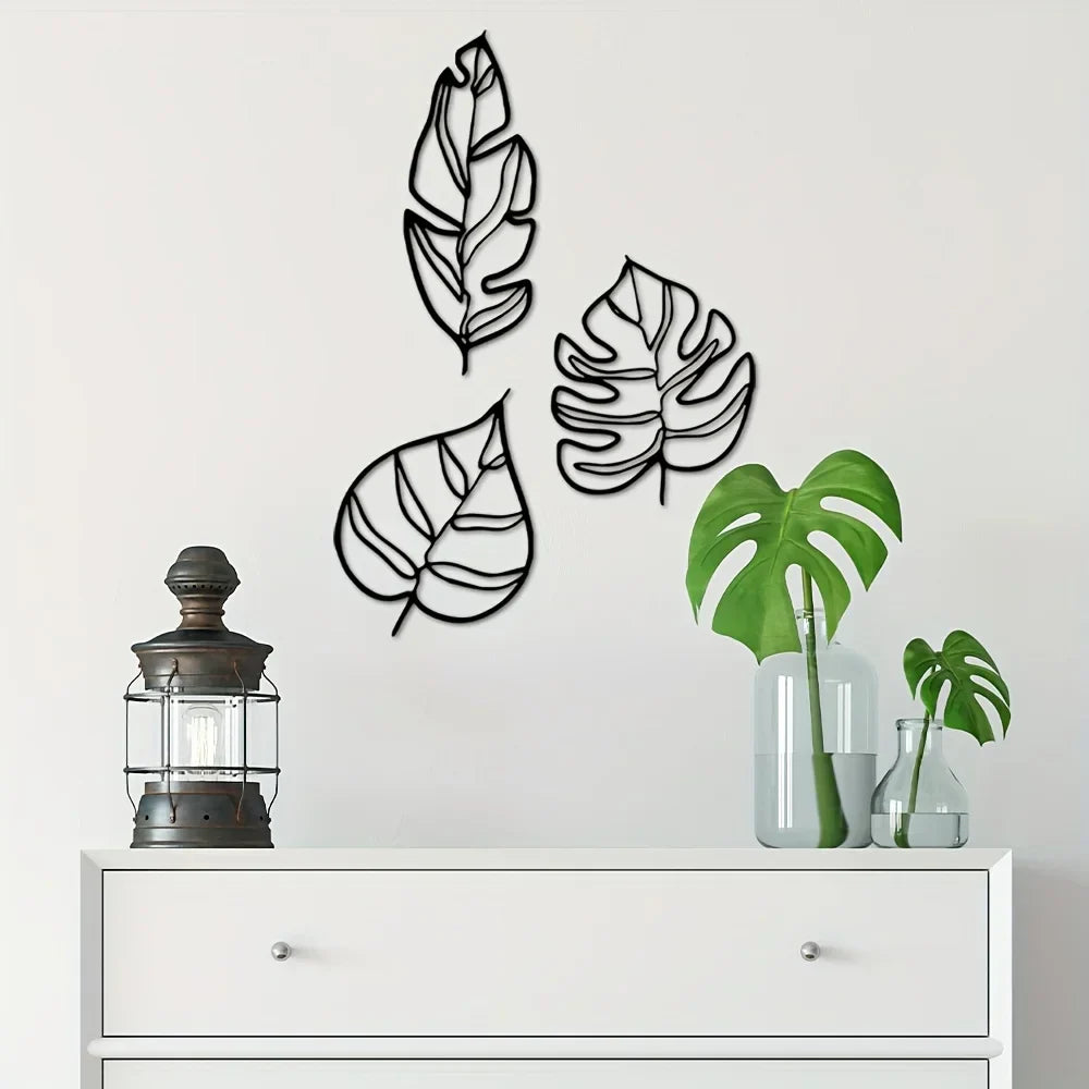 Tropical Leaves Wall Decor – Set of Three Natural Artworks