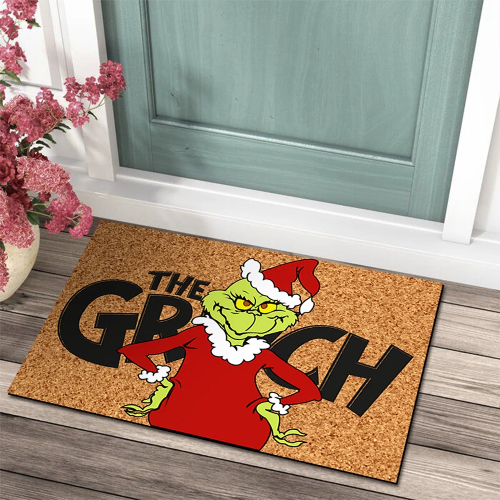Christmas Door Mat with Grinch Design - A Cheerful Welcome for the Holidays