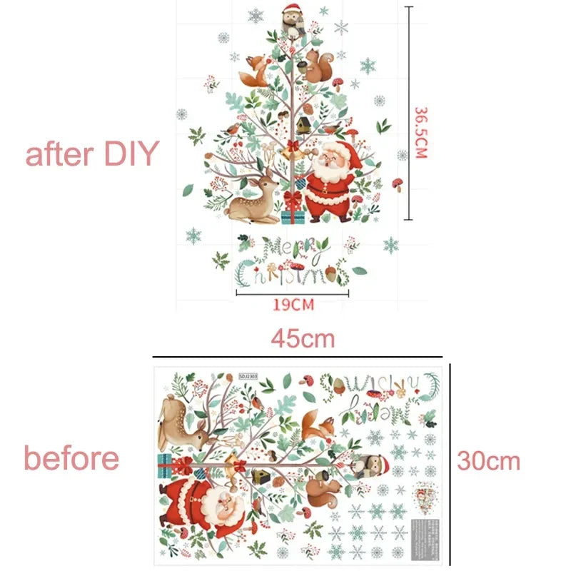 Window Decoration - Festive Decoration with Santa Claus and Animals for a Cozy Christmas