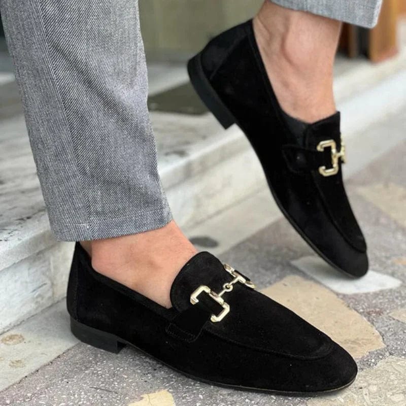 Nero - Suede Loafers with Metal Buckle
