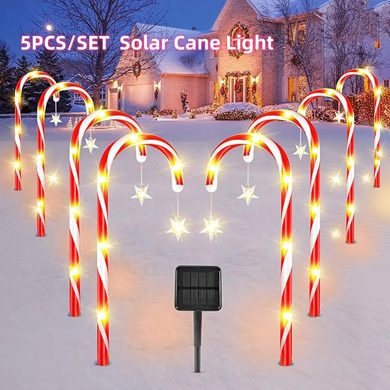 Christmas Solar-Powered Candy Cane Lights - Radiant Decoration for Festive Evenings