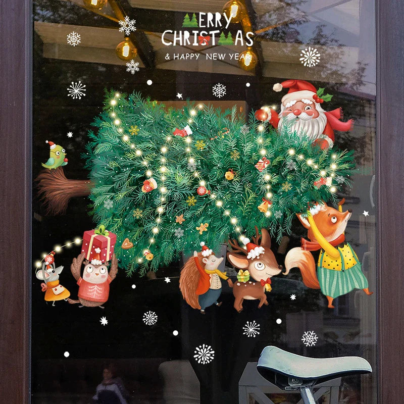 Window Decoration - Festive Decoration with Santa Claus and Animals for a Cozy Christmas