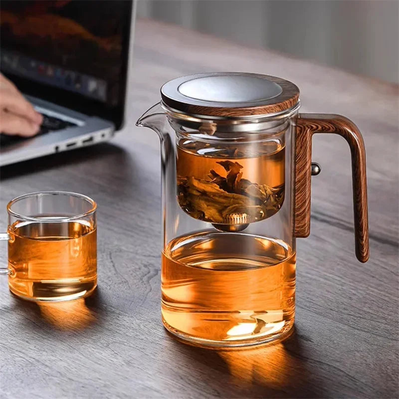 Elegant Glass Tea Infuser Pot – Stylish Brewing with Wood Handle