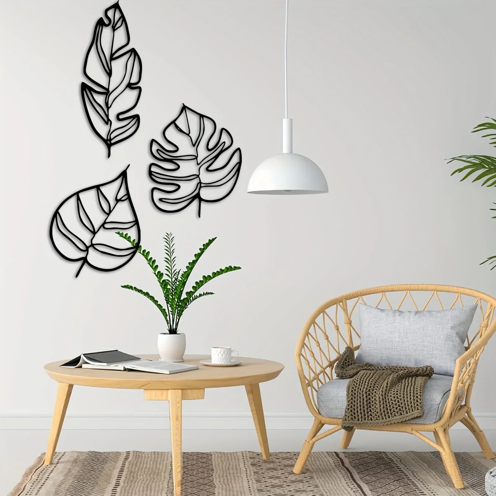 Tropical Leaves Wall Decor – Set of Three Natural Artworks