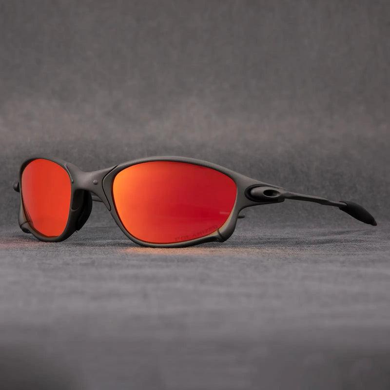 Sporty Polarised Sunglasses – Metallic Frame with Red Lenses