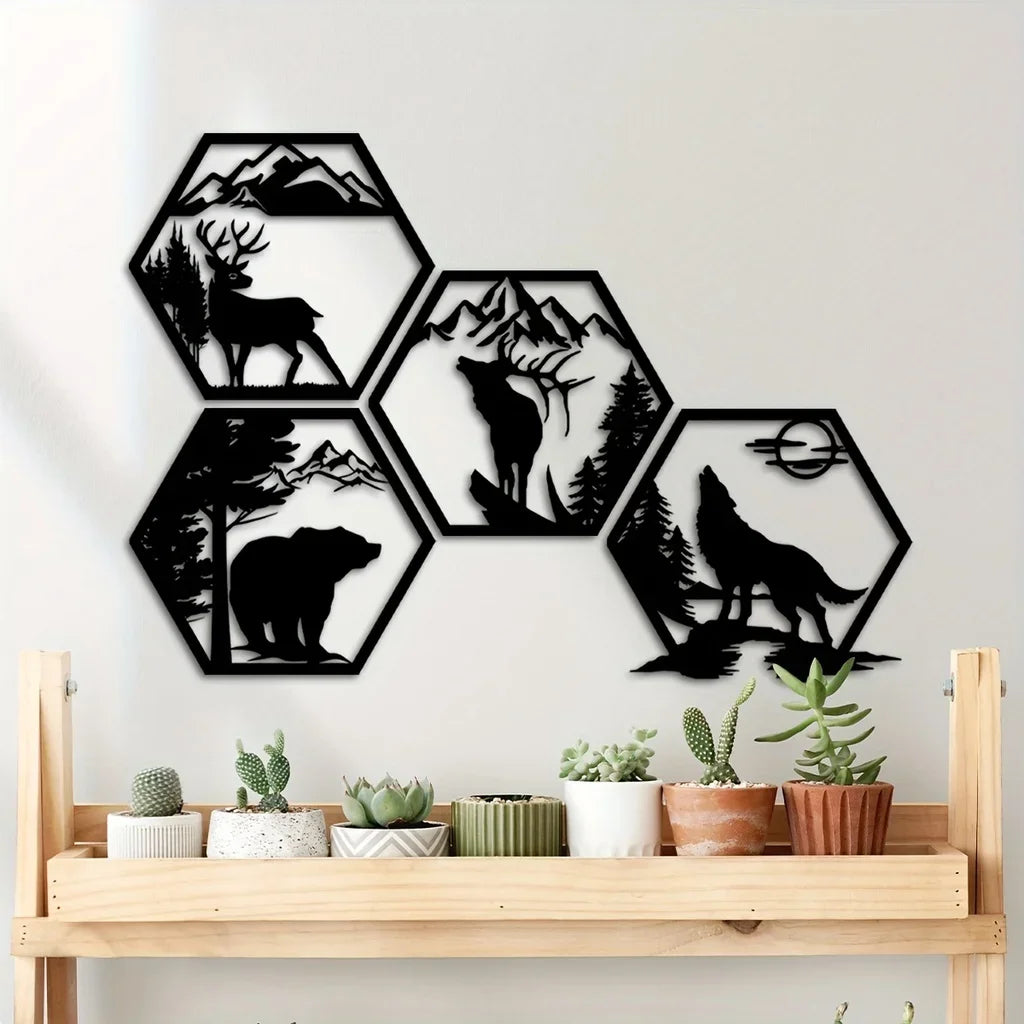 Wilderness Geometric Wall Decoration – Animals and Mountains