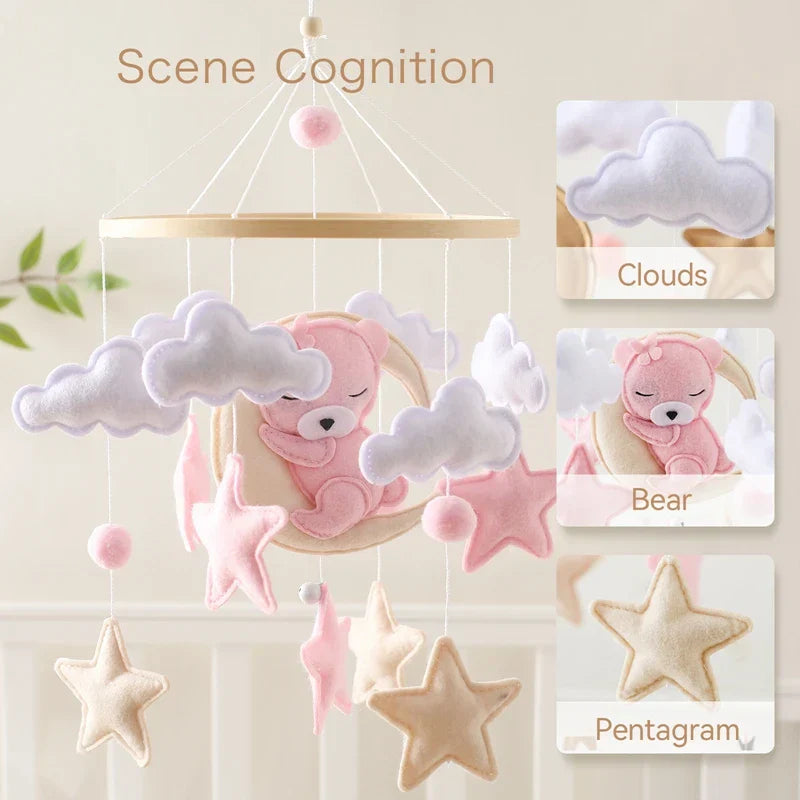 Wooden Crib Mobile with Felt Bears – Soothing and Stylish Baby Accessory
