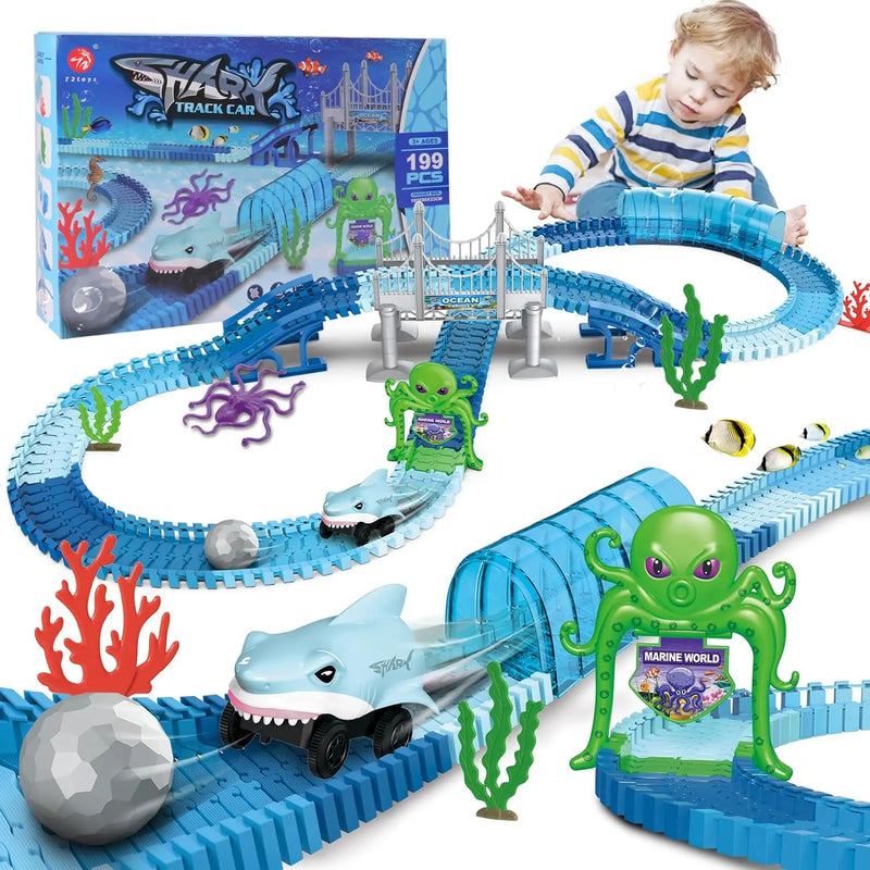 Electric Shark Rail Car Puzzle Set – Creative Building Toy for Children