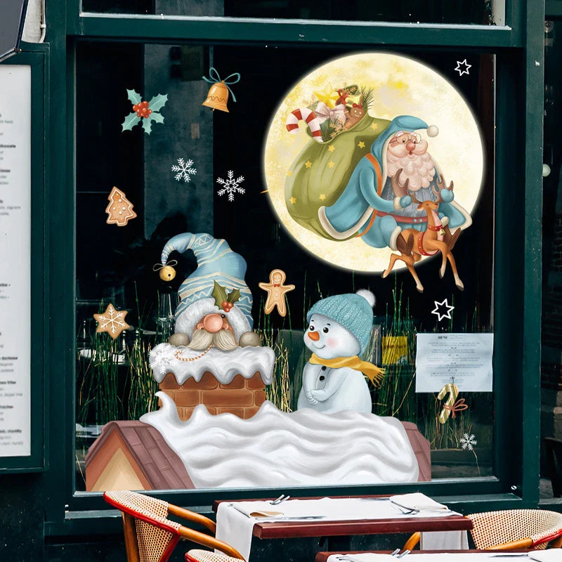 Window Decoration - Festive Decoration with Santa Claus and Animals for a Cozy Christmas