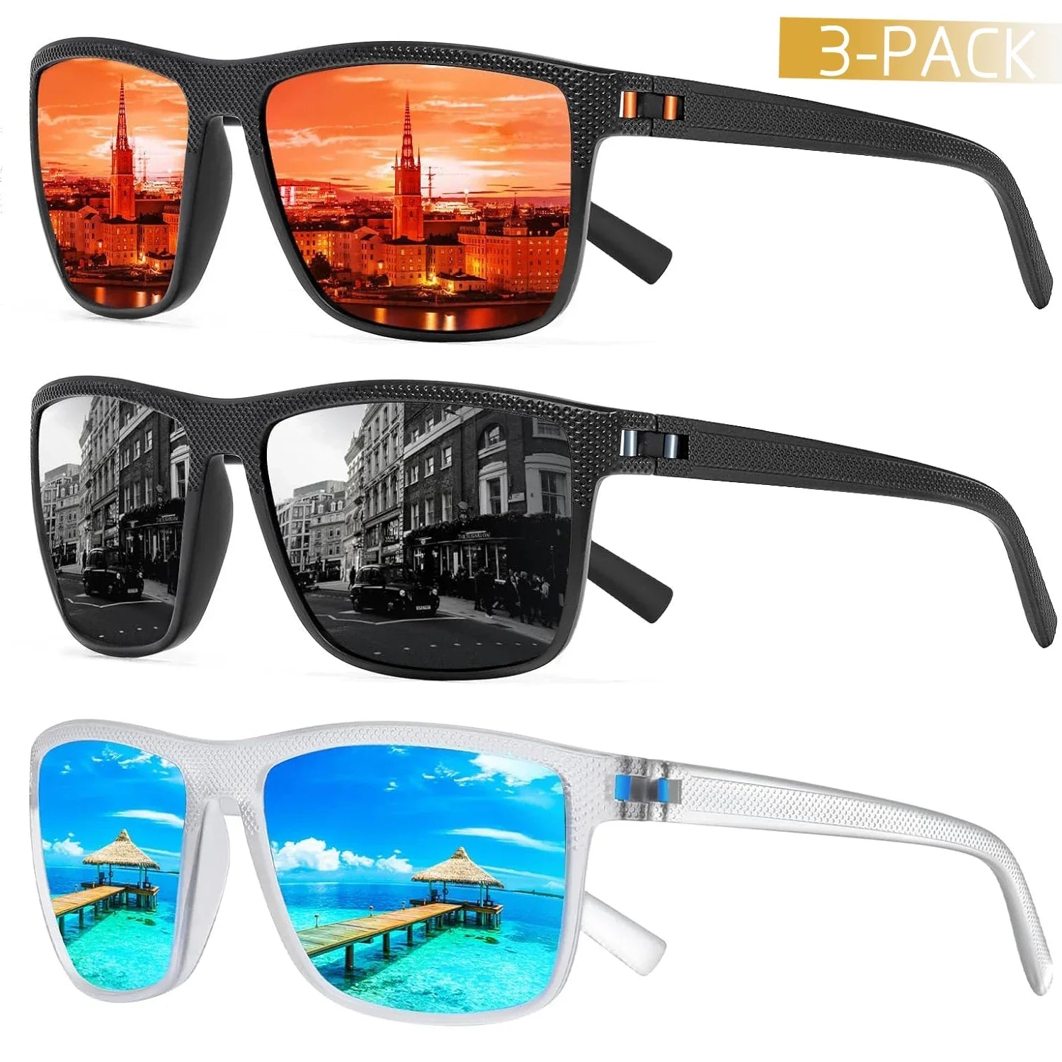 AquaShield Polarized Sunglasses 3-Pack – Protected and Stylish