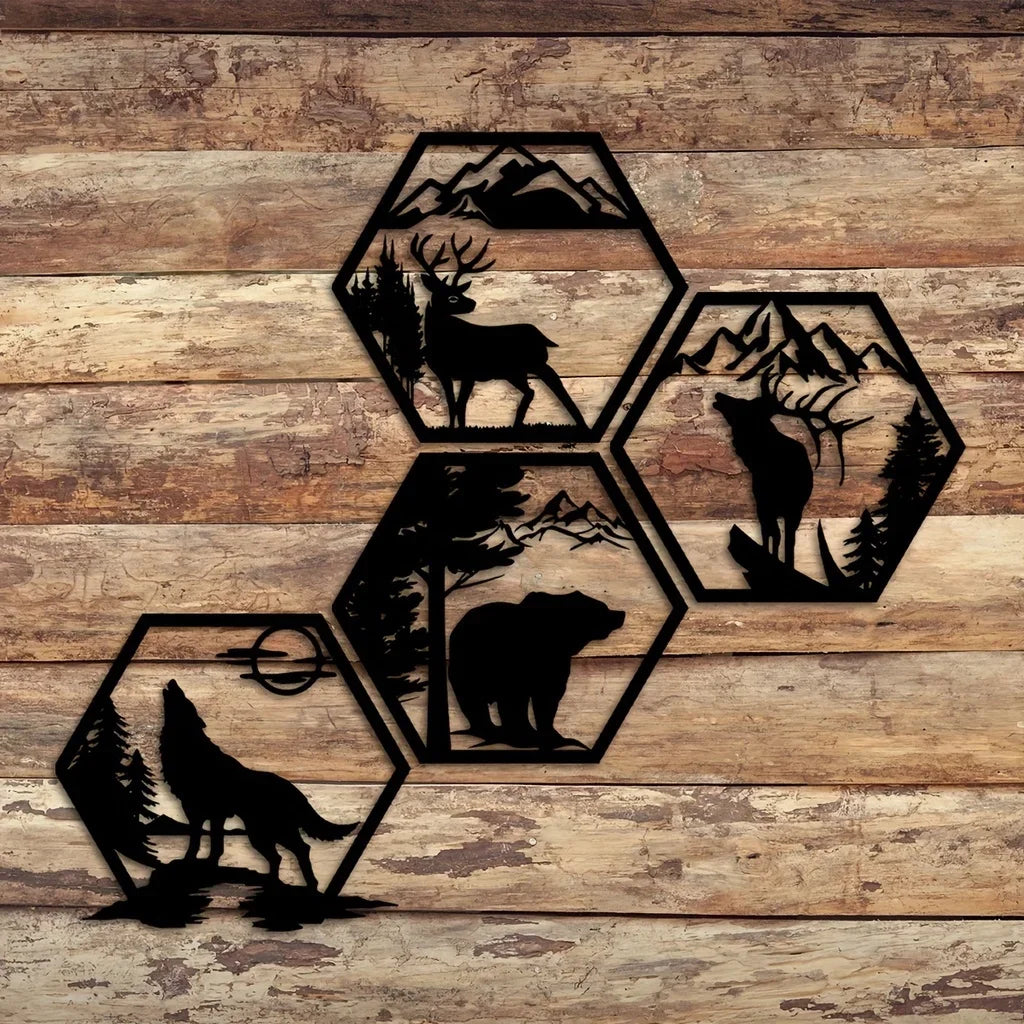 Wilderness Geometric Wall Decoration – Animals and Mountains