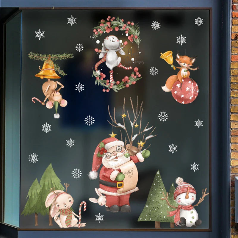 Window Decoration - Festive Decoration with Santa Claus and Animals for a Cozy Christmas