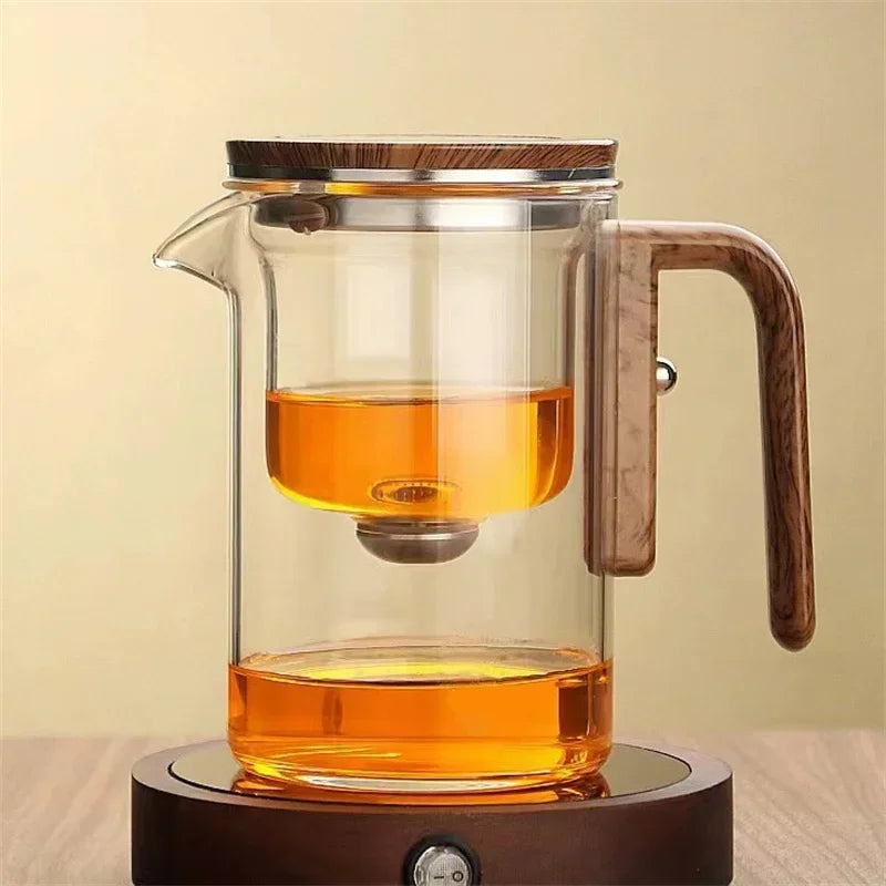Elegant Glass Tea Infuser Pot – Stylish Brewing with Wood Handle