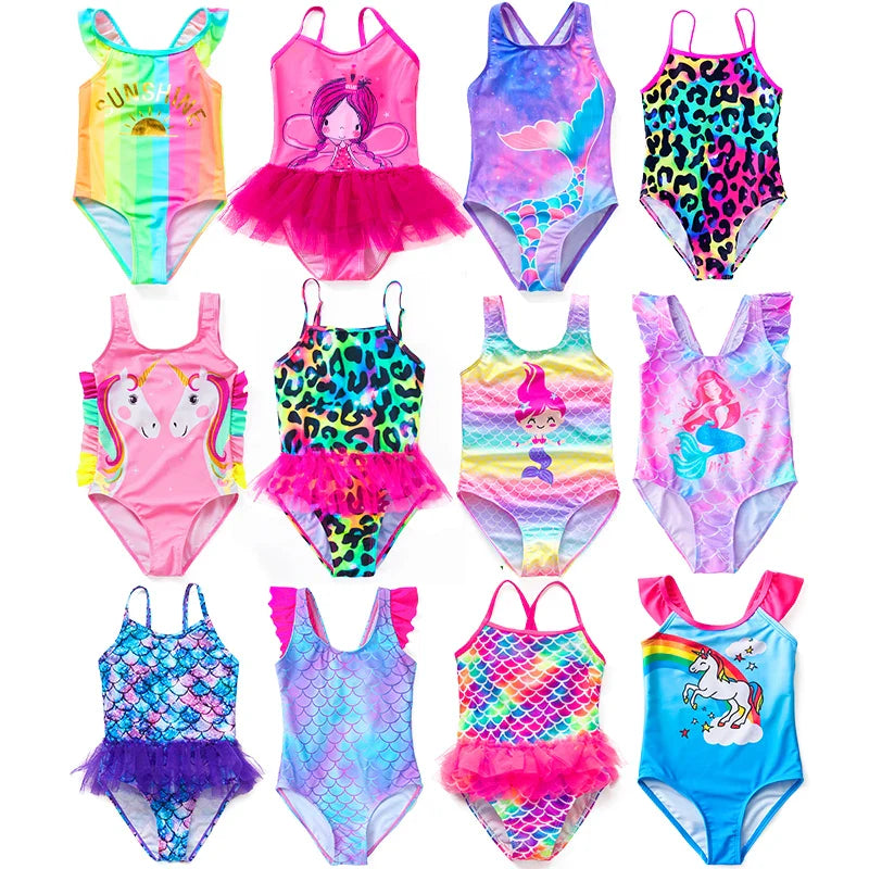 Girls' Swim Outfit with Mermaid and Unicorn Designs – Perfect for Children Aged 4-8 Years
