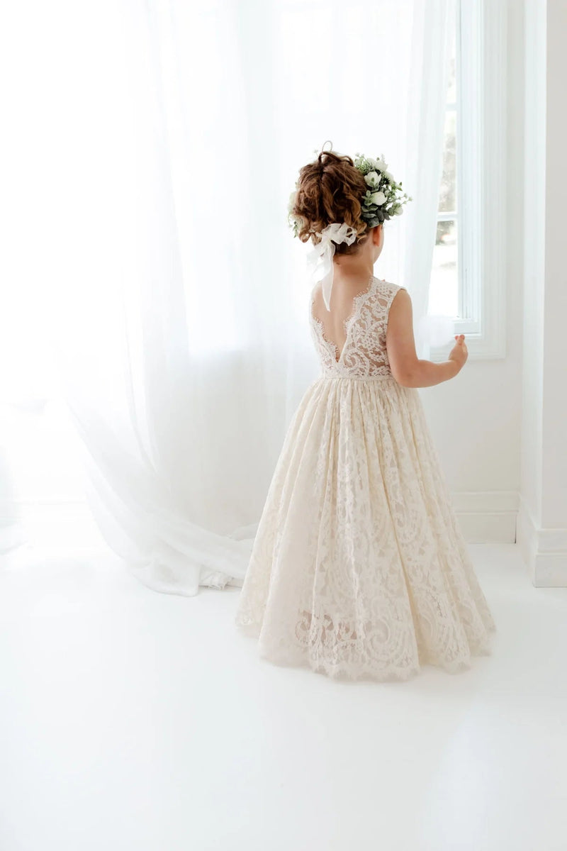 Girls' Dress for Wedding or Party – Elegant Lace & Tulle