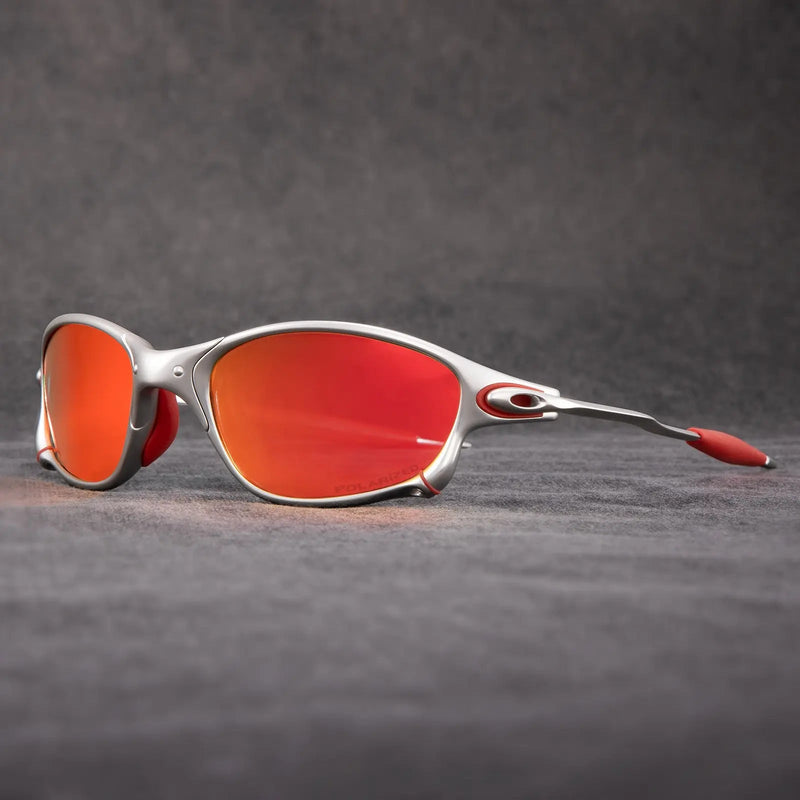 Sporty Polarised Sunglasses – Metallic Frame with Red Lenses