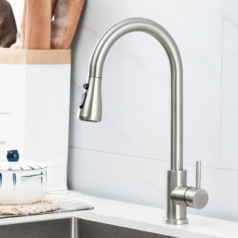 AquaReach Pull-Out Kitchen Tap – Sleek Stainless Steel Design