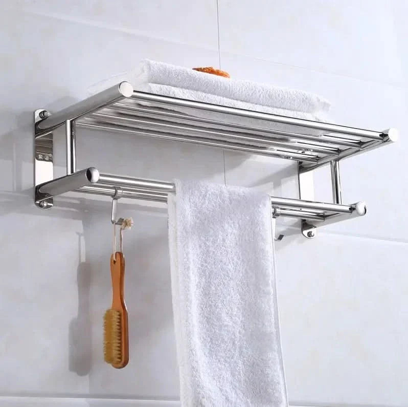 AeroSteel Wall-Mounted Towel Rack – Double-Layer Space-Saving Bathroom Shelf