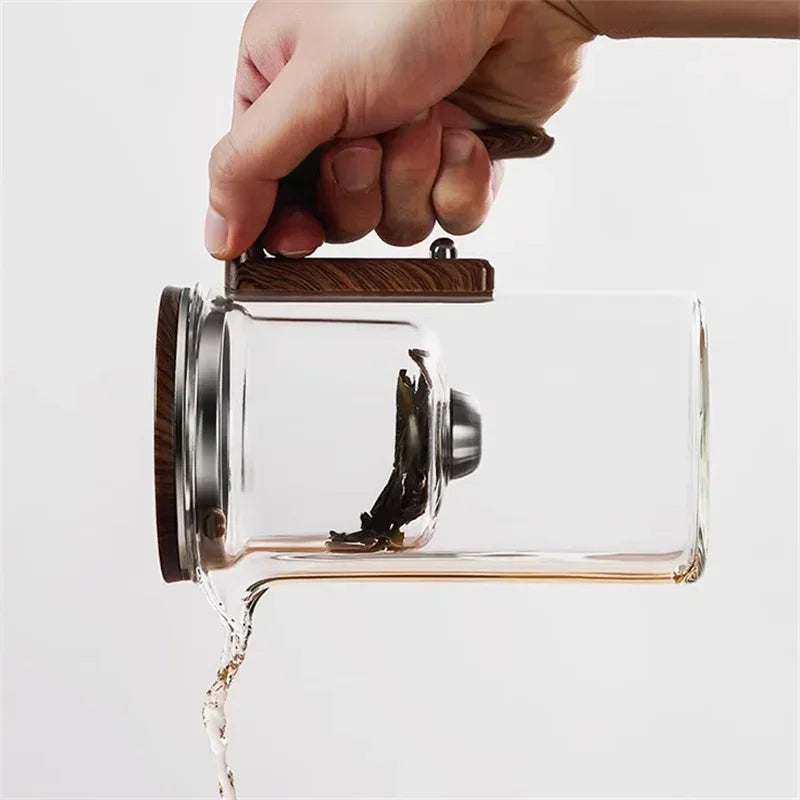 Elegant Glass Tea Infuser Pot – Stylish Brewing with Wood Handle